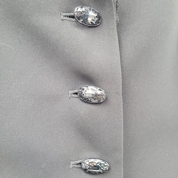 Liz Claiborne Vintage Black Lace Trim 3 Button‎ Whimsy  Midi Shirt Set Suit - Picture 10 of 16